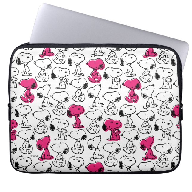 Snoopy Black & Magenta Mönster Laptop Fodral (Framsidan)