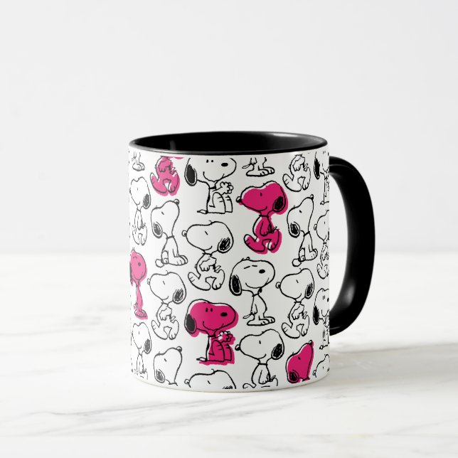 Snoopy Black & Magenta Mönster Mugg (Framsida höger)