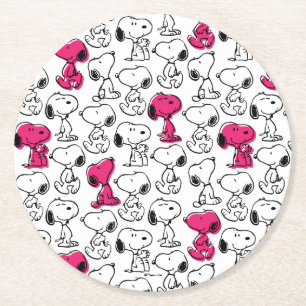 Snoopy Black & Magenta Mönster Underlägg Papper Rund
