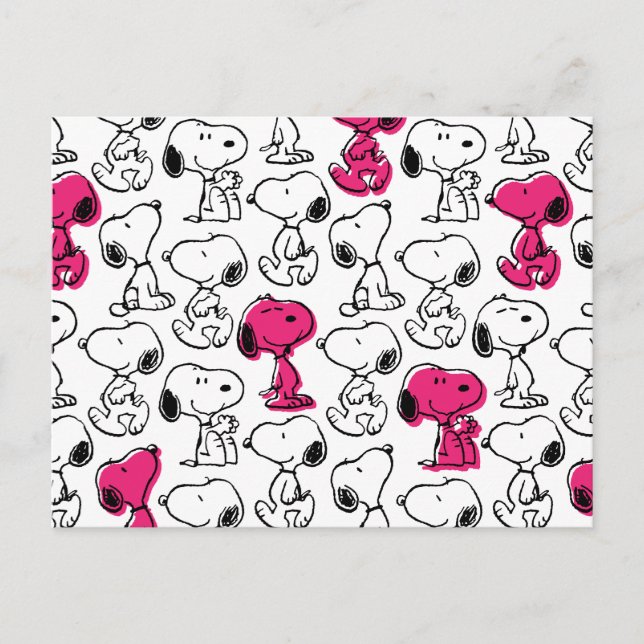 Snoopy Black & Magenta Mönster Vykort (Framsida)