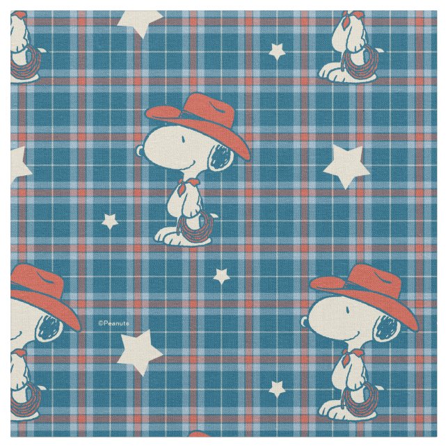 Snoopy Cowboy Plaid and Star Tyg (Närbild)