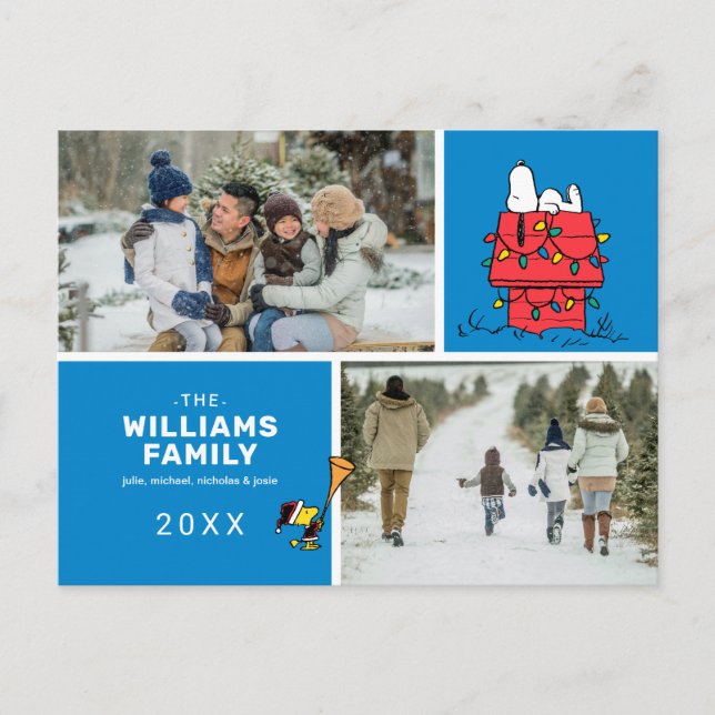 Snoopy Doghouse-julfamiljen Foto Collage Helg Vykort (Framsida)