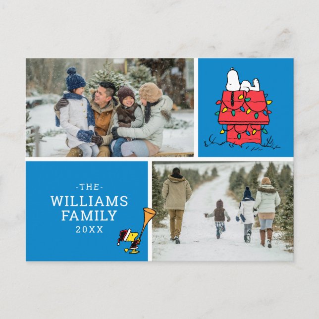 Snoopy Doghouse-julfamiljen Foto Collage Helg Vykort (Framsida)