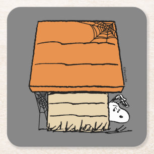 Snoopy Halloween-Spindelnätet Doghouse Underlägg Papper Kvadrat
