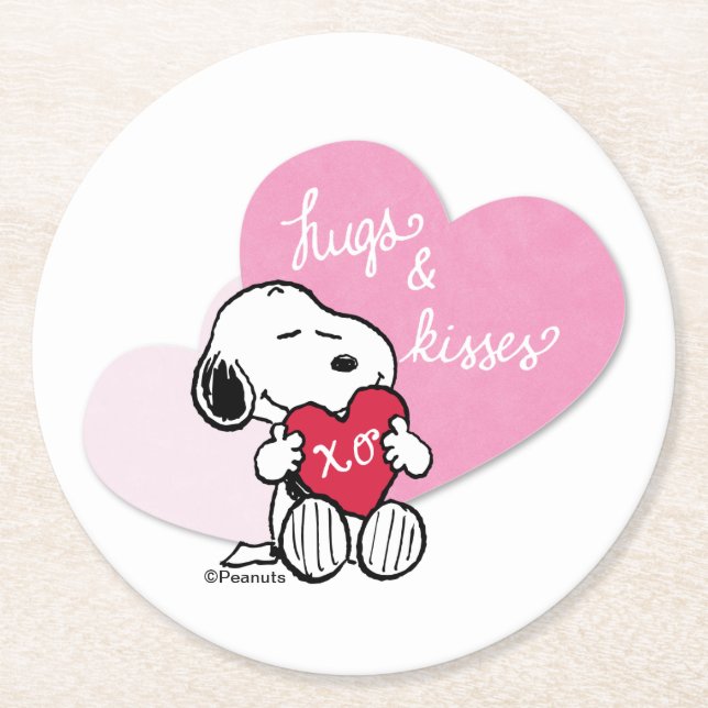 Snoopy Hugs & Kisses Underlägg Papper Rund (Framsidan)