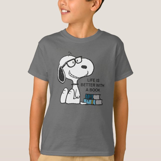 Snoopy "Jag har läst min bedutid" T Shirt (Framsida)