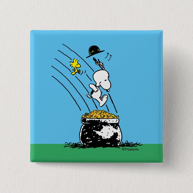 Snoopy Jumping in i Pot of Guld Knapp (Framsida)