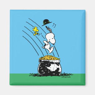 Snoopy Jumping in i Pot of Guld Magnet