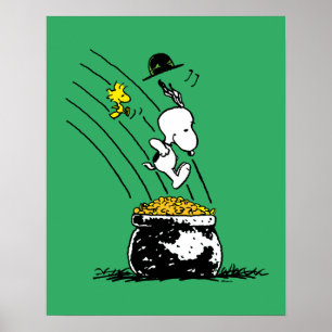 Snoopy Jumping in i Pot of Guld Poster