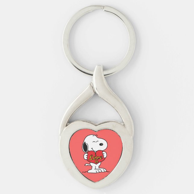Snoopy Keychain Twisted Heart Silverfärgad Nyckelring (Framsidan)