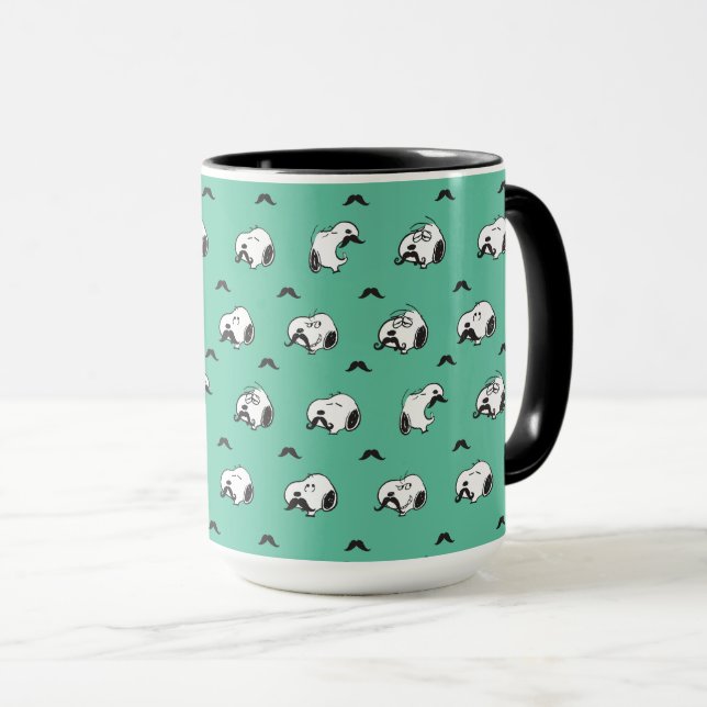 Snoopy Mustacher & Teal Mönster Mugg (Framsida höger)