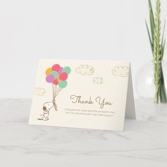 Snoopy och ballonger födelsedag tack kort (Framsida)