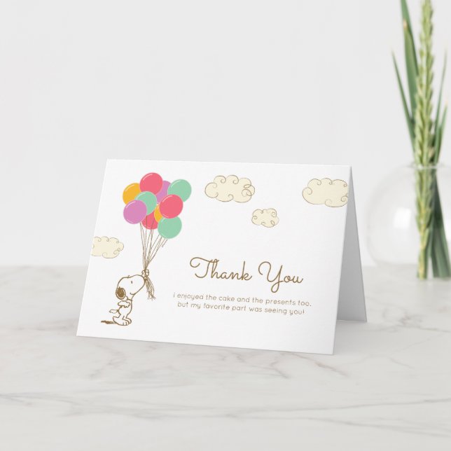 Snoopy och ballonger födelsedag tack kort (Framsida)
