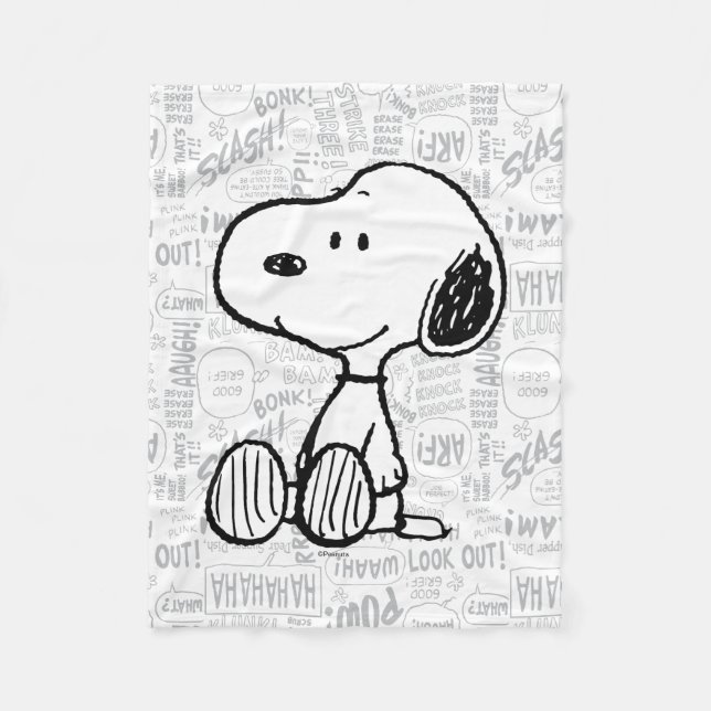Snoopy på svarta vita Tecknader Fleecefilt (Framsidan)