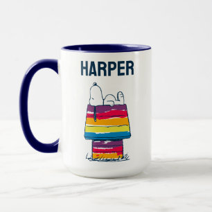 Snoopy Rainbow Hund House Lägg till ditt namn Mugg