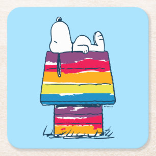 Snoopy Rainbow Hund House Underlägg Papper Kvadrat