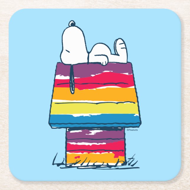 Snoopy | Rainbow Hund House Underlägg Papper Kvadrat (Framsidan)