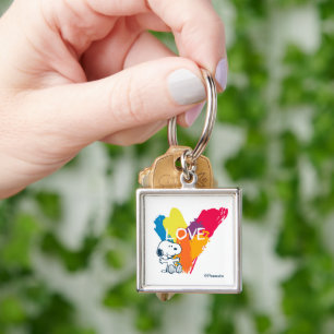 Snoopy Rainbow Kärlek Heart Fyrkantig Silverfärgad Nyckelring