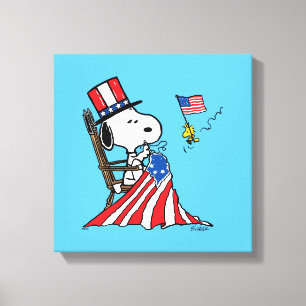 Snoopy Sewing 4:e juli Flagga Canvastryck