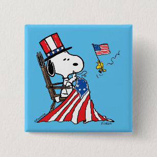 Snoopy Sewing 4:e juli Flagga Knapp