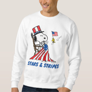 Snoopy Sewing 4:e juli Flagga Lång Ärmad Tröja