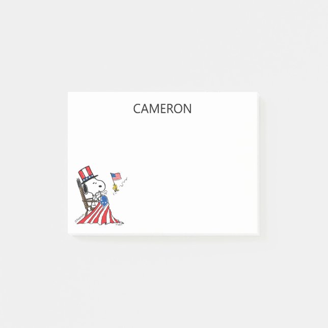 Snoopy Sewing 4:e juli Flagga Post-it Block (Framsida)