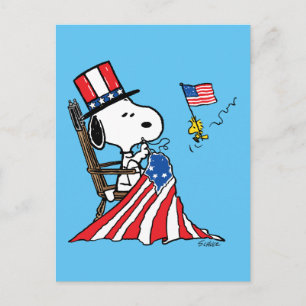 Snoopy Sewing 4:e juli Flagga Vykort