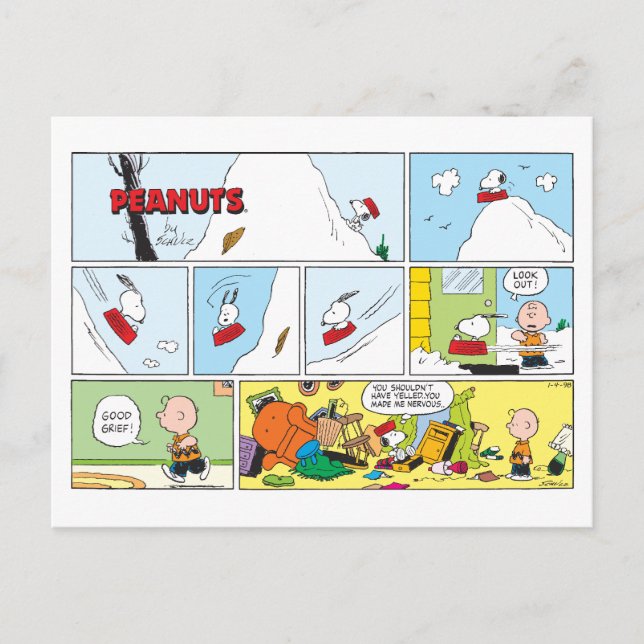 Snoopy Sled Riding Food Dish Vykort (Framsida)