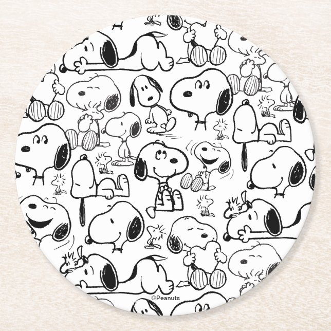 Snoopy Smile Giggle Laugh Pattern Underlägg Papper Rund (Framsidan)