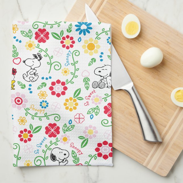 Snoopy So Sweet Flower Pattern Kökshandduk (Vikt i Fjärdedel)