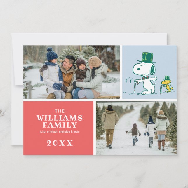 Snoopy Topphatt Pepparmyntsgodis Julkort (Framsida)