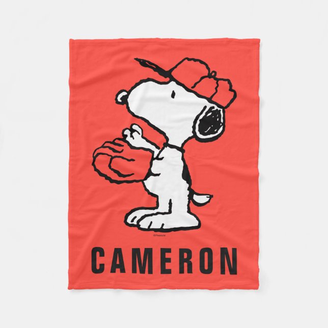 Snoopy Varsity Sports Baseball | Lägg till ditt na Fleecefilt (Framsidan)