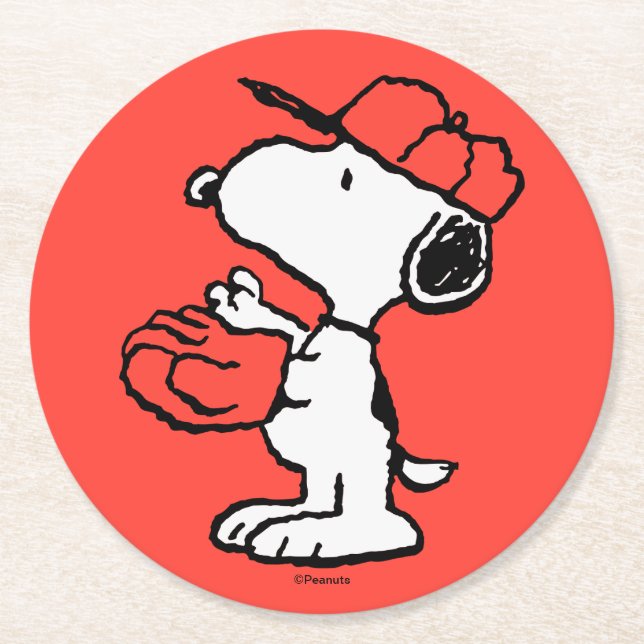 Snoopy Varsity Sports Baseball Underlägg Papper Rund (Framsidan)
