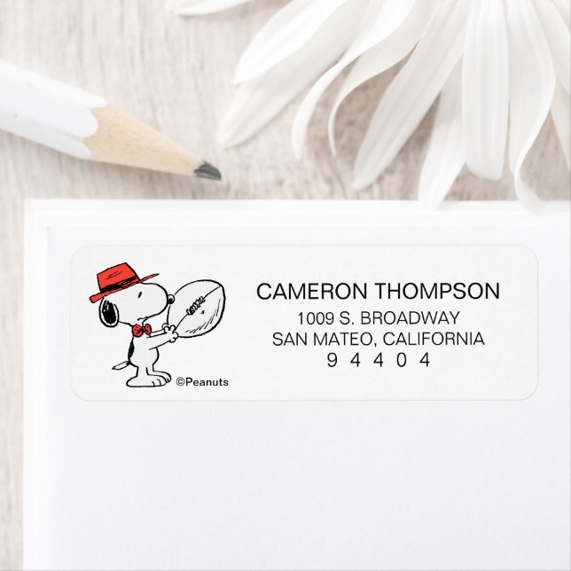 Snoopy Varsity Sports Football Returadress Etikett (Insitu)
