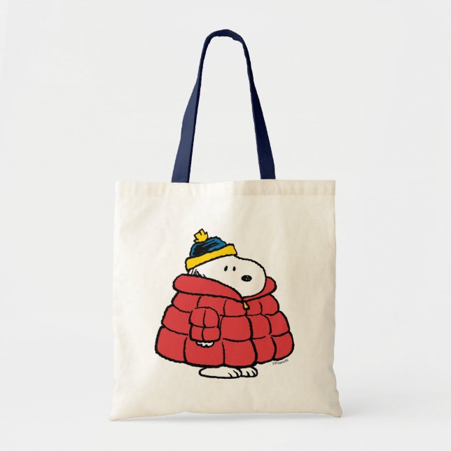 Snoopy Vinter i Puffarkoverall Tote Bag Tygkasse (Framsidan)