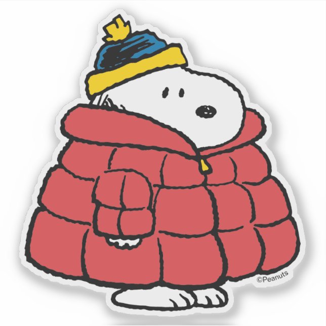Snoopy vinter i puffkåpa dekal (Framsida)