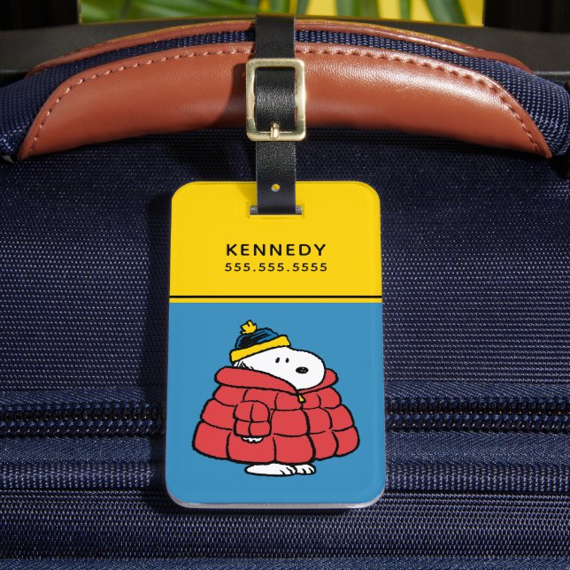 Snoopy Winter in Puffer Coat Luggage Tag Bagagebricka (Framsida Insitu 2)