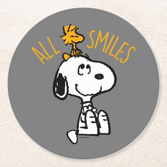 Snoopy & Woodstock - alla sjömil Underlägg Papper Rund (Framsidan)