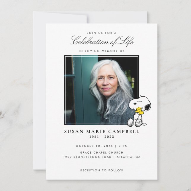 Snoopy & Woodstock Firande of Life med foto Inbjudningar (Framsida)