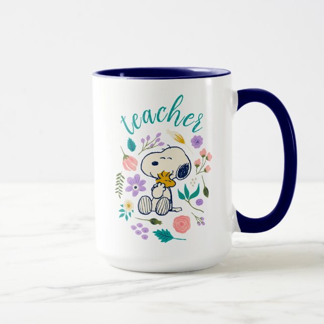 Snoopy & Woodstock Flower Hug Teacher Mugg (Höger)