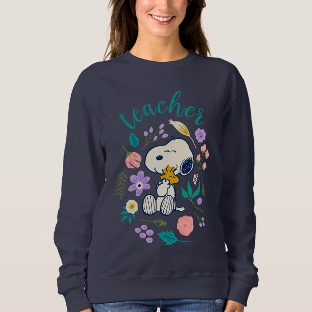 Snoopy & Woodstock Flower Hug Teacher T Shirt (Framsida)
