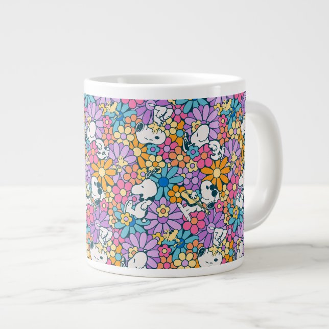 Snoopy & Woodstock Flower Mönster Jumbo Mugg (Framsida höger)