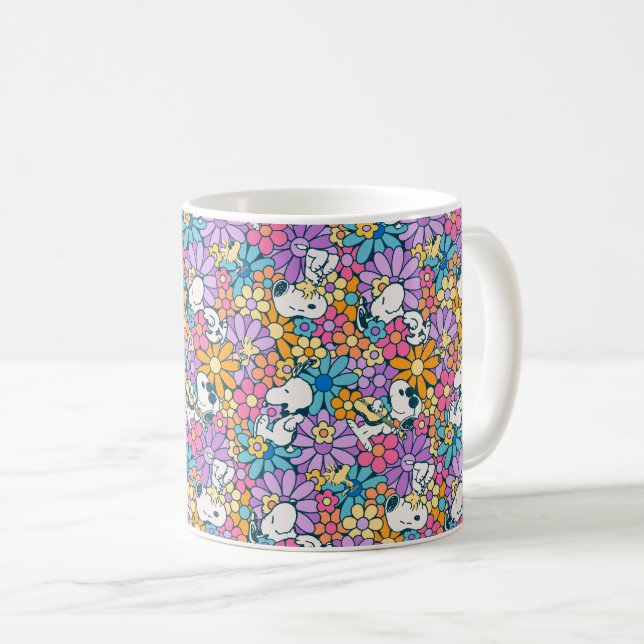 Snoopy & Woodstock Flower Mönster Kaffemugg (Framsida höger)