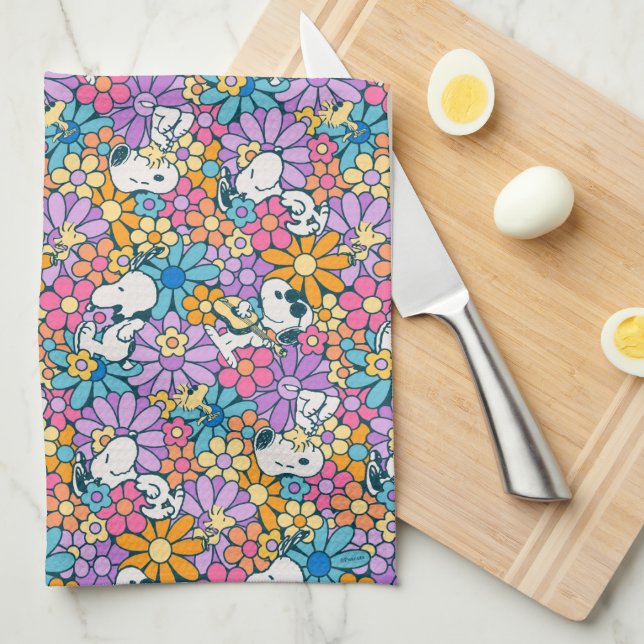 Snoopy & Woodstock Flower Mönster Kökshandduk (Vikt i Fjärdedel)