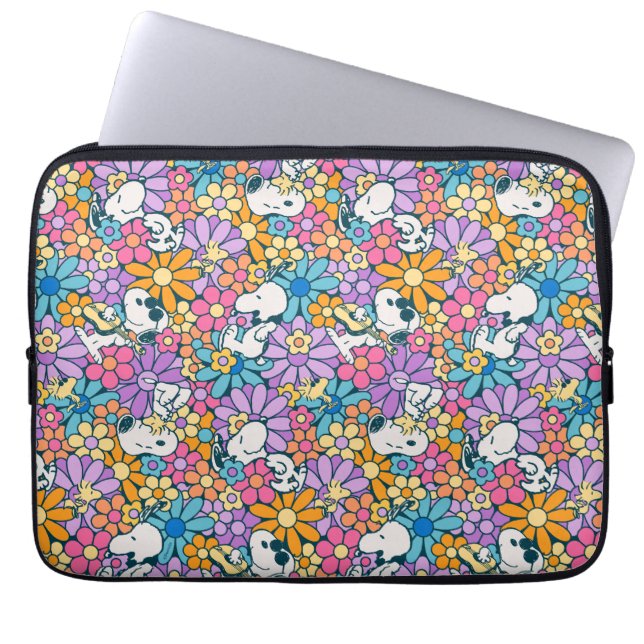 Snoopy & Woodstock Flower Mönster Laptop Fodral (Framsidan)