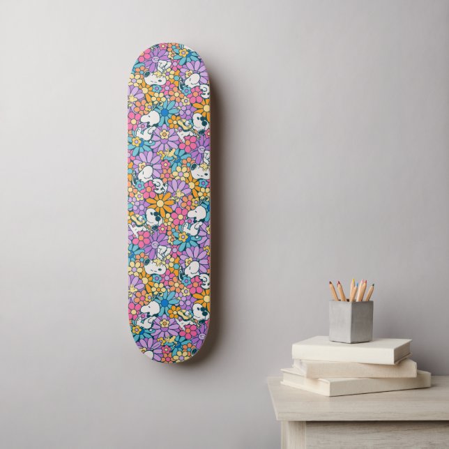 Snoopy & Woodstock Flower Mönster Mini Skateboard Bräda 18,5 Cm (Väggkonst)