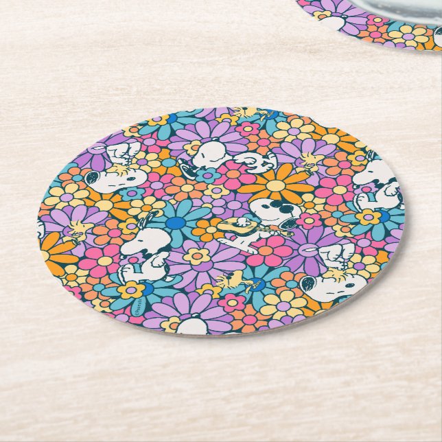 Snoopy & Woodstock Flower Mönster Underlägg Papper Rund (Vinklad)