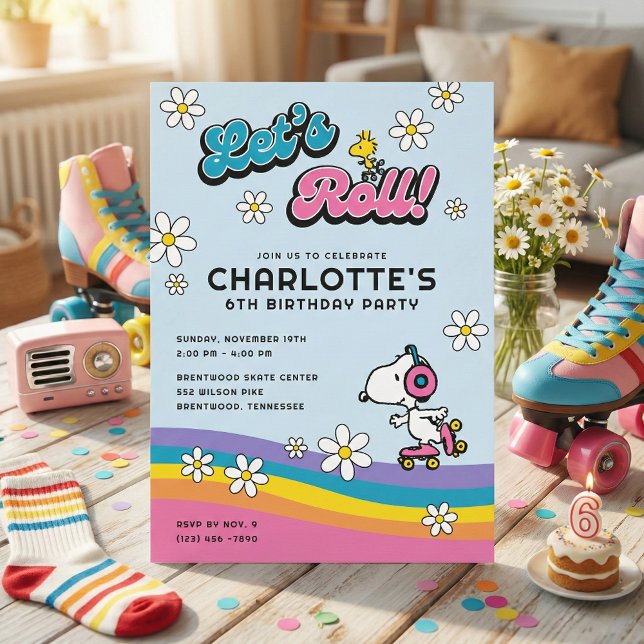 Snoopy & Woodstock - Groovy Roller Skate Birthday Inbjudningar (Skapare uppladdad)