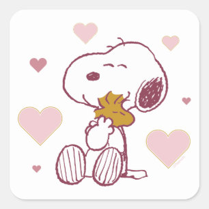 Snoopy & Woodstock - Kärlek är Snuggles & Cuddles Fyrkantigt Klistermärke