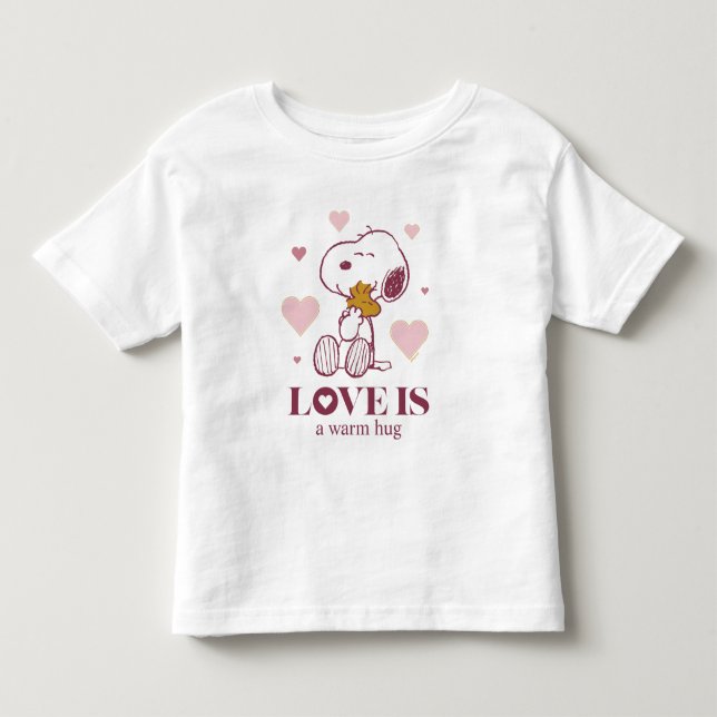 Snoopy & Woodstock - Kärlek är Snuggles & Cuddles T Shirt (Framsida)